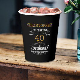 40thバースデーレジェンダリーブラック金ゴールドレトロ 紙コップ