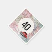 40thバースデーレッドレトロトラックオンロードマップ スタンダードカクテルナプキン (角)