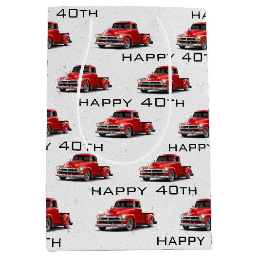 40thバースデーレッドレトロトラック ミディアムペーパーバッグ (正面)