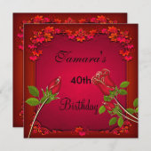 40thバースデーレッドローズフローラエレガント招待状 招待状 (正面/裏面)
