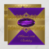 40thバースデーレースエレガントパープル金ゴールド 招待状 (正面/裏面)