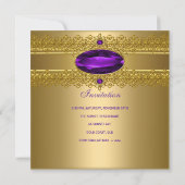 40thバースデーレースエレガントパープル金ゴールド 招待状 (裏面)