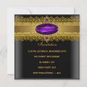 40thバースデーレースエレガントブラックパープル金ゴールド 招待状 (裏面)