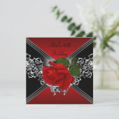 40thバースデーレース白黒シルバーレッドローズ 招待状 (スタンド正面)