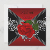 40thバースデーレース白黒シルバーレッドローズ 招待状 (正面)