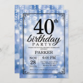 40thバースデー招待状ブルーグリッター 招待状 (正面/裏面)