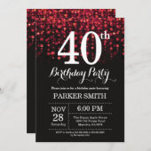 40thバースデー招待状レッドグリッター 招待状 (正面/裏面)