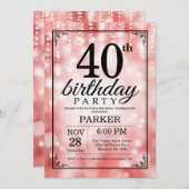 40thバースデー招待状レッドグリッター 招待状 (正面/裏面)