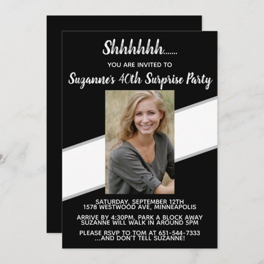 40thパーソナライズされたサプライズ誕生日パーティー招待状 招待状 (正面/裏面)
