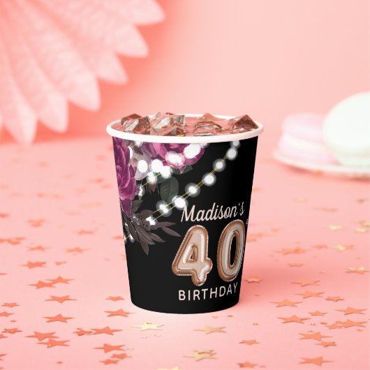 40thパーソナライズされた誕生日バラワインラグジュアリー 紙コップ (インサイチュ)