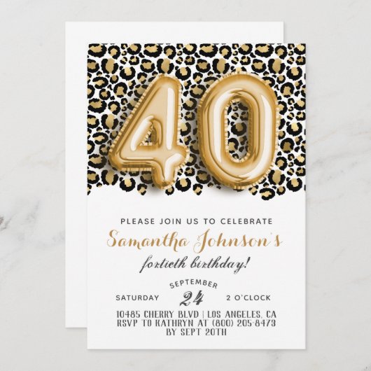 40thヒョウ素晴らしいグラム誕生日招待状 招待状 (正面/裏面)