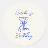 40thブルーハンドドロッドボウシャンパンガラス誕生日 ラウンドシール (正面)