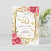 40thマイルストーンバラ金ゴールドグリッター4誕生日 招待状 (スタンド正面)