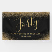 40thモダン誕生日パーティーブラック金ゴールドグリッター名 横断幕 (横)