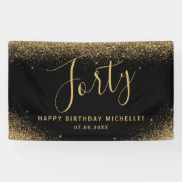 40thモダン誕生日パーティーブラック金ゴールドグリッター名 横断幕