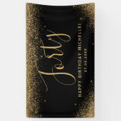 40thモダン誕生日パーティーブラック金ゴールドグリッター名 横断幕 (縦)