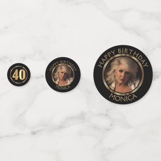 40th素晴らしい誕生日 – ブラックと金ゴールド コンフェッティ (正面)