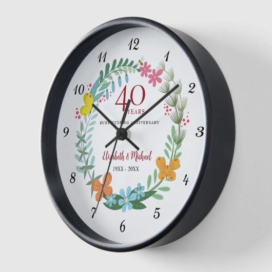 40th結婚's Ruby Anniversary Butterfly 壁時計 (傾斜)