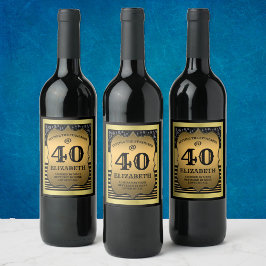 40th誕生日お祝いブラック&金ゴールド規格 ワインラベル