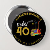 40th誕生日の名前ギタズミュージックロック40 缶バッジ (正面&裏面)