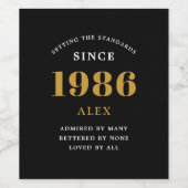 40th誕生日の名前1982ブラック金ゴールドシック ワインラベル (シングルラベル)