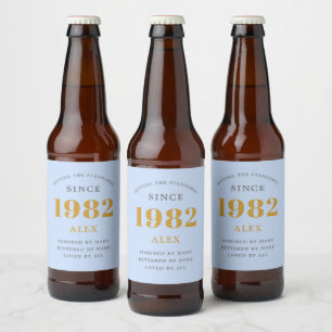 40th誕生日の名前1982ブルーグレーシエレガントック ビールラベル