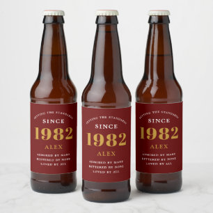 40th誕生日の名前1982赤い金ゴールドシック ビールラベル