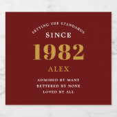 40th誕生日の名前1982赤い金ゴールドシック ビールラベル (シングルラベル)