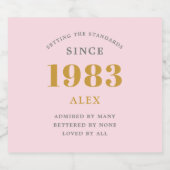 40th誕生日の名前1983ピンクグレーシエレガントック スパークリングワインラベル (シングルラベル)