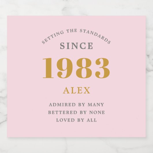 40th誕生日の名前1983ピンクグレーシエレガントック スパークリングワインラベル (シングルラベル)