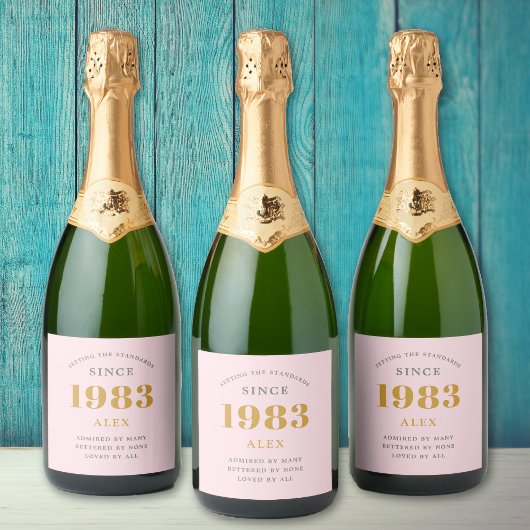 40th誕生日の名前1983ピンクグレーシエレガントック スパークリングワインラベル