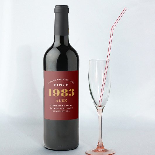 40th誕生日の名前1983赤い金ゴールドシック ワインラベル