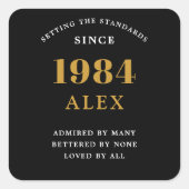 40th誕生日の名前1984ブラック金ゴールドシック スクエアシール (正面)