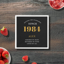 40th誕生日の名前1984ブラック金ゴールドシック