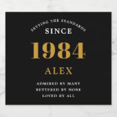 40th誕生日の名前1984ブラック金ゴールドシック スパークリングワインラベル (シングルラベル)