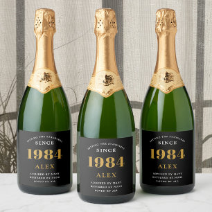 40th誕生日の名前1984ブラック金ゴールドシック スパークリングワインラベル