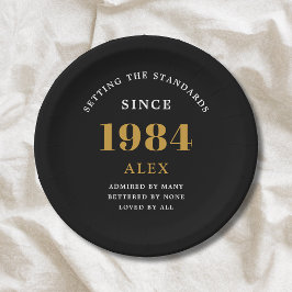 40th誕生日の名前1984ブラック金ゴールドシック ペーパープレート