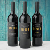 40th誕生日の名前1984ブラック金ゴールドシック ワインラベル