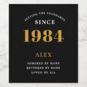 40th誕生日の名前1984ブラック金ゴールドシック ワインラベル (シングルラベル)