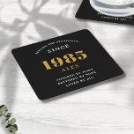 40th誕生日の名前1985ブラック金ゴールドシック スクエアペーパーコースター<br><div class="desc">プレミアム40th誕生日ブラックと金ゴールドパーソナライズされた紙コースター – お祝いエレガンス。シックで祝プレミアムな品質の40th誕生日紙コースターとスタイルでは、マイルストーンの誕生日。魅力的なブラックと金ゴールドの配色で絶妙にデザインされたコースターは、40歳の誕生日のバッシュに贅沢で洗練されたtouchを加える。完全な表現デザインを持つ個人のスタイルパーソナライズされた、真のパーティー美学を作ることユニークができる。これらの高品質コースターは、吸収性紙から作られ、審美的に喜ばれるだけでなく、高度に機能性とエコを持ってフレンドリーいる。まシンプルだエレガント、パーティーの雰囲気を高める方法。・金ゴールド40歳の紙のコースターを絶妙にデザインし、あらゆるお祝いにクラスのtouchを追加・完全なデザインパーソナライズされた、スタイルの好みにケータリング・吸水性パーティー効果的なクリーンアップと利便性を確保・テーブルの設定に洗練された貸し出しに最適・耐久性と強さ・美学的に優れた大パックサイズパーティーのクリーンアップ後の・ゲストに感動を与え、思い出に残るスナップショットを作成することが保証</div>
