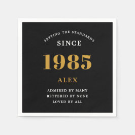 40th誕生日の名前1985ブラック金ゴールドシック スタンダードカクテルナプキン