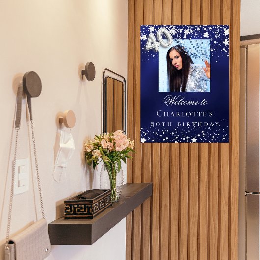 40th誕生日の青い銀の星の写真へようこそ ポスター