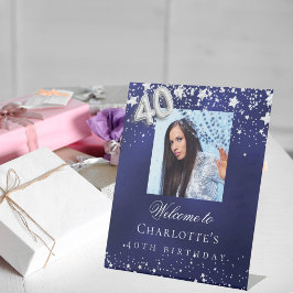 40th誕生日の青い銀の星の写真へようこそ 台座サイン