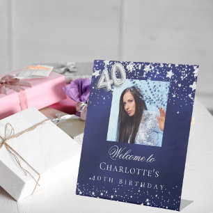 40th誕生日の青い銀の星の写真へようこそ 台座サイン