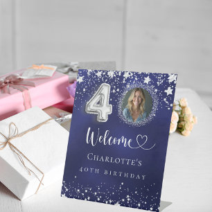 40th誕生日の青い銀の星の写真へようこそ 台座サイン
