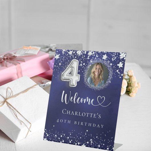 40th誕生日の青い銀の星の写真へようこそ 台座サイン
