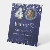40th誕生日の青い銀の星の写真へようこそ 台座サイン (正面)