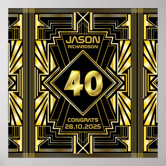 40th誕生日アールデコ金ゴールドブラック素晴らしギャツビー ポスター (正面)