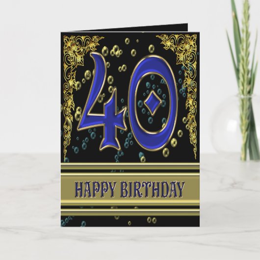40th誕生日カードと金ゴールドとバブル カード (正面)