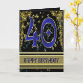 40th誕生日カードと金ゴールドとバブル カード (黄色い花)